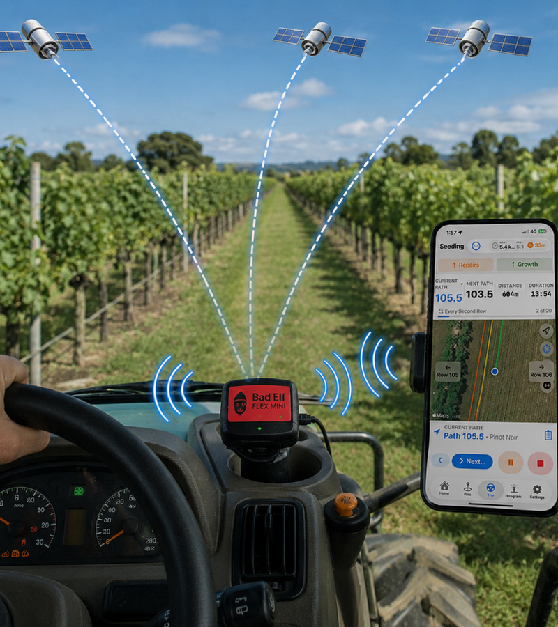 Bad Elf Flex Mini shown in a vineyard setting